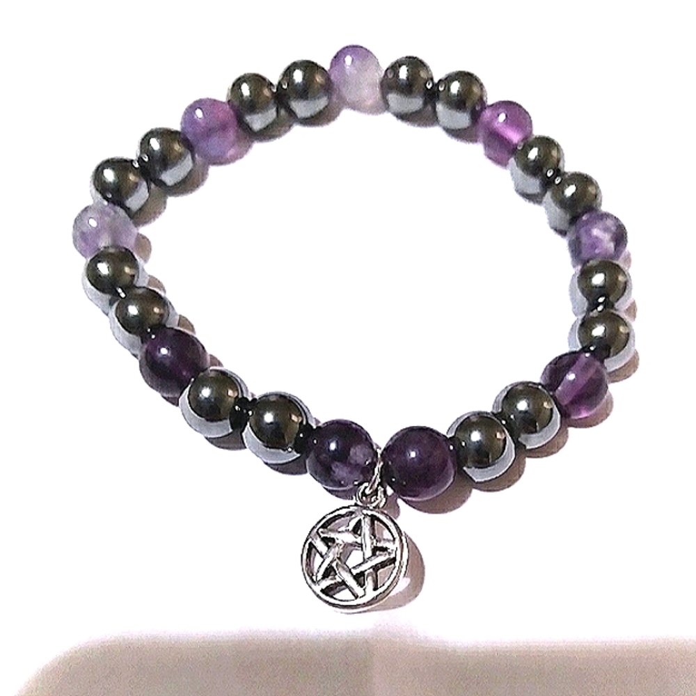 Handmade Hematite and Purple Fluorite Bracelet